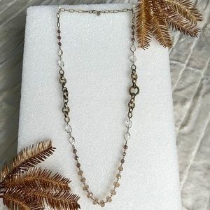 Beautiful Long Brass Chain & Champagne &. Clear Faceted Bead Necklace LOFT